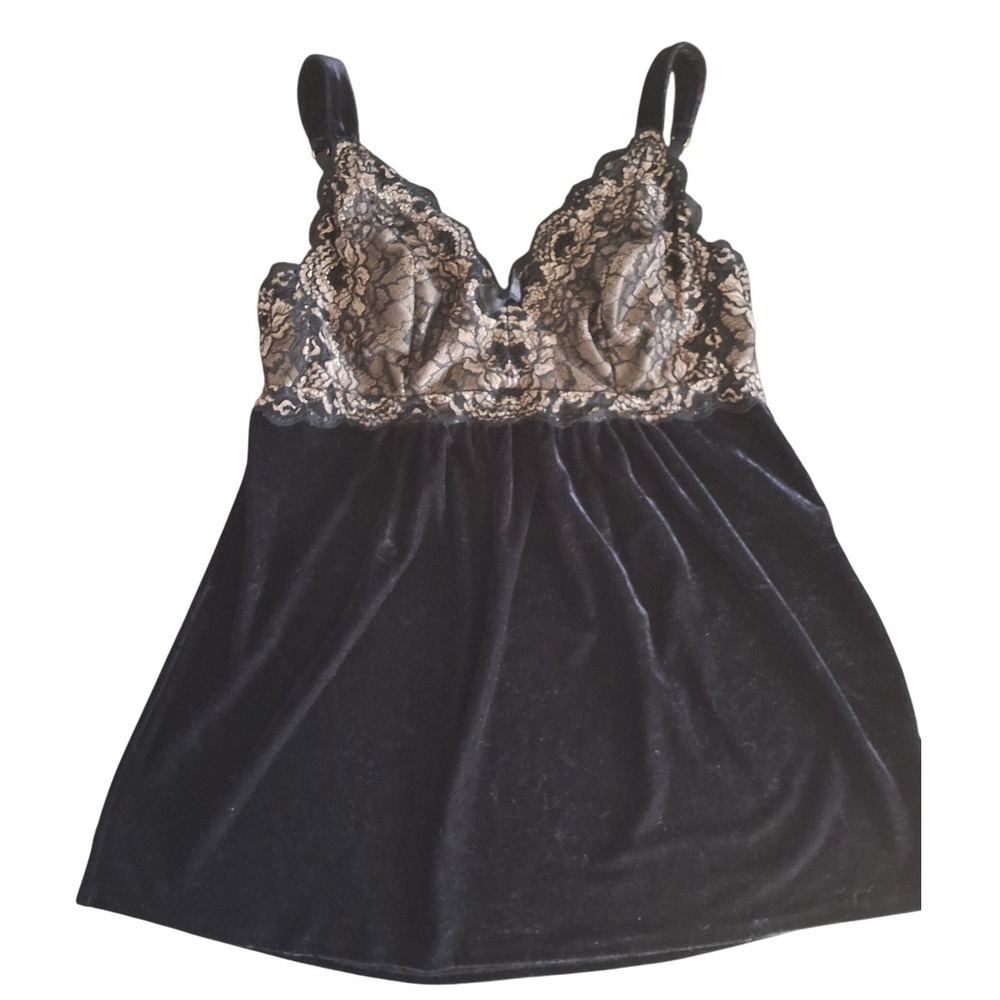 Soma Black Velvet Chemise with Gold Lace Bodice
